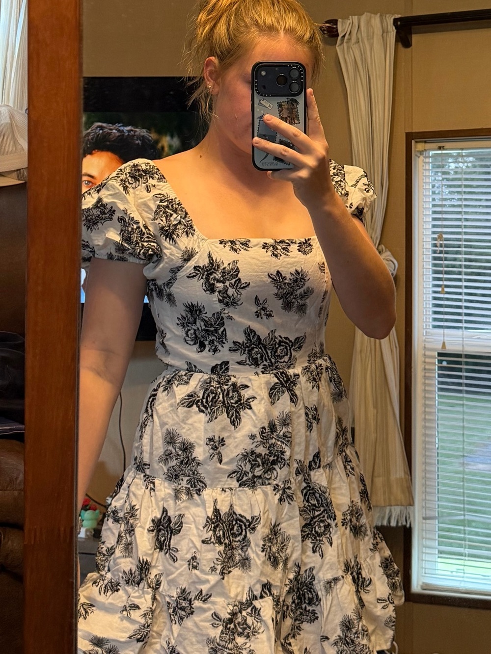 Chelsea & Violet White Midi Dress with Black Floral Print